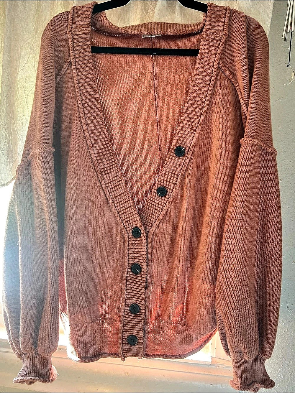 POL Knit Button-Front Cardigan in Brown Size Large Like New